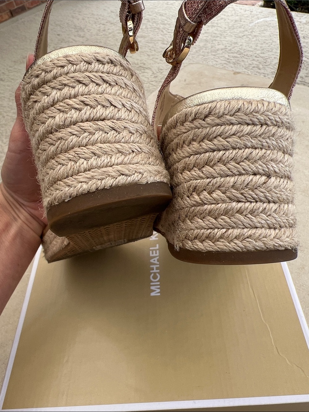 Michael Kors Pink Laney Thong Espadrille Wedge Sandals Rose Gold 7.5 - Picture 12 of 14